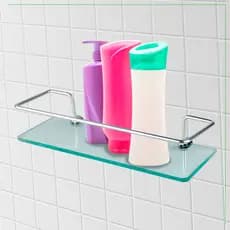 Porta Shampoo de Alumínio Com Base de Vidro Reto Suporte Prateleira
