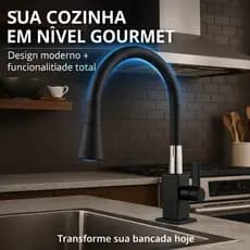 Torneira Gourmet Preta 360° Flexível Duplo Jato Luxo 1/4 Volta Bancada