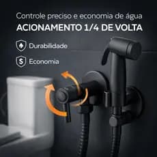 Ducha Higiênica Preta 1/4 de Volta Luxo ABS Completa com Registro e Mangueira 1,20m