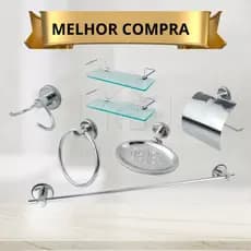 Kit Banheiro Acessórios para Banheiro inox 5 peças + 2 Porta Shampoo Reto Lavabo