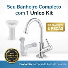 Kit Torneira Banheiro Completo Cromada ABS com Válvula 7/8 e Sifão Universal