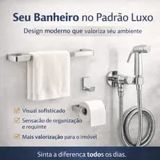 Kit Acessórios Banheiro Cromado com Ducha Higiênica | Conjunto Luxo Quadrado Completo