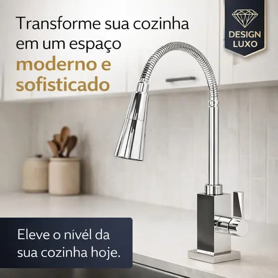 Torneira Gourmet Cozinha Flexível Inox Cromada 1/4 Volta Duplo Jato 360° Bancada Luxo