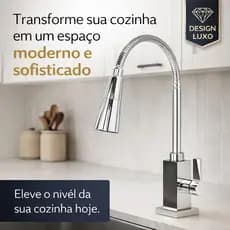 Torneira Gourmet Cozinha Flexível Inox Cromada 1/4 Volta Duplo Jato 360° Bancada Luxo