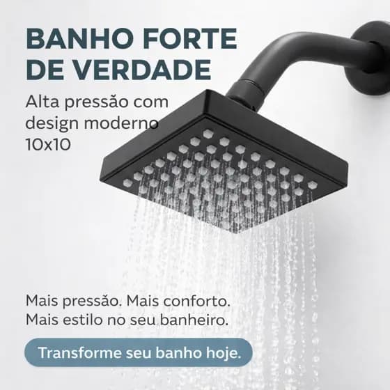 Chuveiro Ducha Quadrado Preto 10x10 Alta Pressão Para Aquecedor Solar e Gás