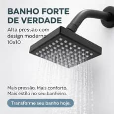 Chuveiro Ducha Quadrado Preto 10x10 Alta Pressão Para Aquecedor Solar e Gás