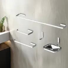 Kit Acessórios Banheiro Inox 5 Peças Quadrado Cromado Completo Com Fixadores