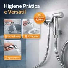 Ducha Higiênica Cromada 1/4 de Volta ABS Luxo com Mangueira 1,20m para Banheiro