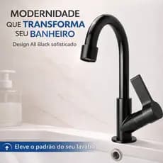 Torneira Lavatório Preta 1/4 Volta ABS Bica Móvel 360° Moderna Banheiro Lavabo
