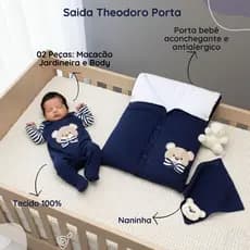 Saída Maternidade Theodoro Marinho Porta Bebê- Kit 2 peças + porta Bebê + Naninha