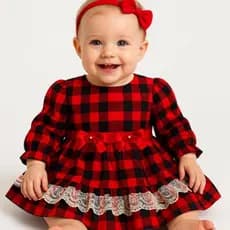 Vestido Xadrez Manga Longa Bebê Feminino – 100% Algodão, Tamanhos P ao G/ VESTIDO FESTA JUNINA/ENVIO IMEDIATO