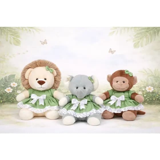 Trio De Ursinhos Safari Verde Liso Para Nichos E Decorações