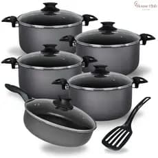 Jogo De Panelas Caçarolas 16 a 22 e Frigideira Alta 24 cm Com 5 Camadas De Antiaderente Teflon Grafite