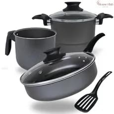 Kit Frigideira Grande Alta 24 cm Cuscuzeiro 16 cm e Caneco 14 cm Antiaderente Com 5 Camadas de Teflon Cor Preto Grafite