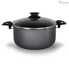 Panela Caçarola Plus TAMANHO GRANDE 24 cm Tampa de Vidro Antiaderente 5 Camadas de Teflon Cor Grafite Preto