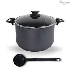 Caldeirão 26 cm GIGANTE Com Tampa de Vidro Antiaderente Com 5 Camadas De Teflon Cor Preto Grafite