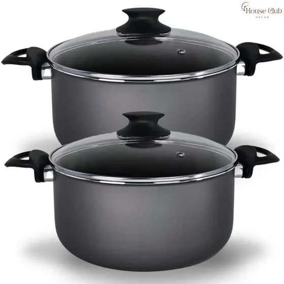 Kit Panelas Caçarolas Plus 02 Peças TAMANHO GRANDE 22 e 24 Antiaderente Com 5 Camadas de Teflon Cor Grafite Preto