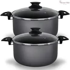 Kit Panelas Caçarolas Plus 02 Peças TAMANHO GRANDE 22 e 24 Antiaderente Com 5 Camadas de Teflon Cor Grafite Preto