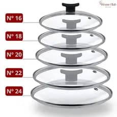 Kit Tampas de Vidro Temperado Premium 16 a 24 cm Para Panelas e Frigideiras