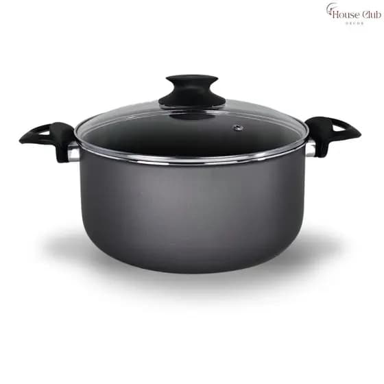 Panela Caçarola Plus 20 cm com Tampa de Vidro Antiaderente 5 Camadas de Teflon Cor Grafite Preto