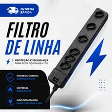 EXTENSÃO ELÉTRICA  FILTRO DE LINHA 3 4 5 & 6 TOMADAS BIVOLT PRETO E BRANCO 10A 1,20M