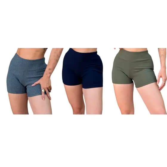 Kit 3 Shorts Shortinho Curto Meia Coxa Academia Praia Caminhada Lazer cintura alta Cross Fit