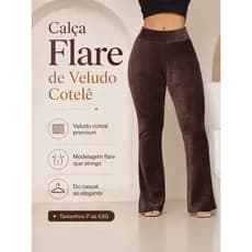 CALÇA FLARE VELUDO COTELE PLUS ELEGANTE FRIO INVERNO DIA A DIA