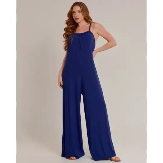 Macacão Feminino Longo Pantalona Viscolycra Alça Fina com Bolsos Soltinho Casual Elegante Confortável