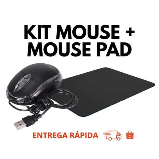 Kit Mouse + Mousepad - kit Home Office Mousepad Antiderrapante Mouse c/ Fio