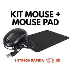 Kit Mouse + Mousepad - kit Home Office Mousepad Antiderrapante Mouse c/ Fio