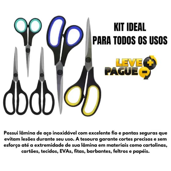 Jogo de Tesouras Profissional BOM-3302 - Kit 5 Peças Aço Inox Multiuso