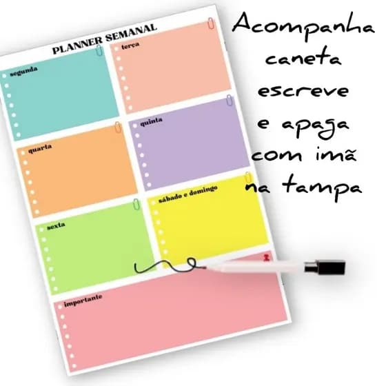 Lousa Magnética + Caneta | Quadro de Avisos para Geladeira | Organização Planner Semanal