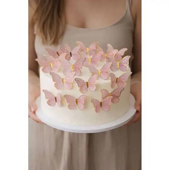 [ENVIO IMEDIATO] Topo de Bolo Borboletas ROSA com dourado | Topo de Bolo Borboletas aquareladas