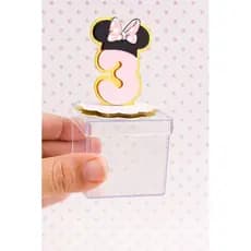 Aplique numeral em camadas 3D para caixa acrílica 5x5cm | Idade Minnie Rosa