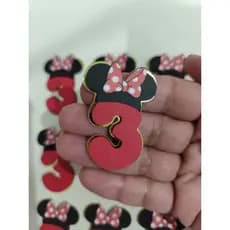 Aplique numeral em camadas 3D para tubete 5x5cm | Idade Minnie Vermelha ou Rosa