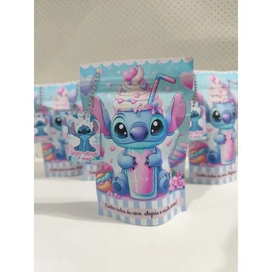 Saquinho Metalizado Personalizado Stitch | Lembrancinha de Aniversário Stitch | Saquinho Adesivado para lembrancinha