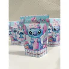 Saquinho Metalizado Personalizado Stitch | Lembrancinha de Aniversário Stitch | Saquinho Adesivado para lembrancinha