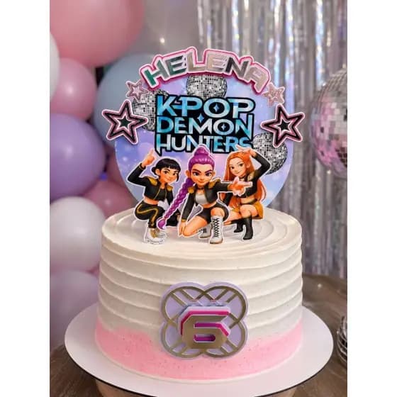 Topo de Bolo Guerreiras do K-Pop Personalizado | Em Camadas | Efeito 3D