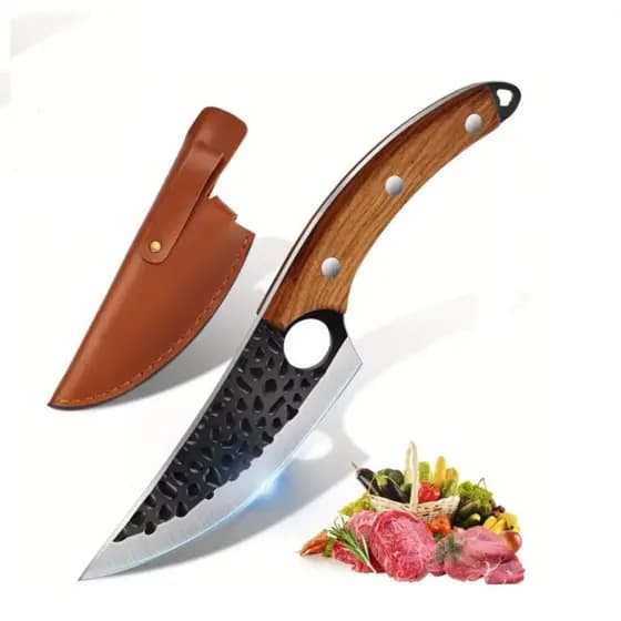 Faca Cutelo Artesanal para Churrasco, Lâmina em Aço Inox Premium, Cabo em Madeira