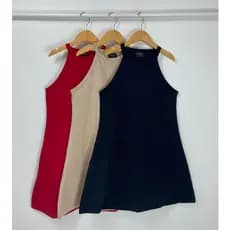 Vestido Golinha Alta Feminino Algodao Tendencia Fresquinho Sem Mangas Passeio Liso Soltinho Alcinha Soltinho