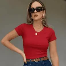 Camiseta Feminina Baby Look Gola V 96% Algodão 4% Elastano - Fio 30/1