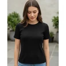 Blusa Básica Feminina Manga Curta Canelada
