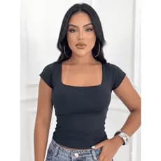 Blusa Feminina Poliamida Premium Decote Quadrado Toque Gelado Frente Dupla Gringa Academia Trabalho Dia a Dia Não Marca