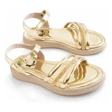Sandália Juvenil Infantil Brilho Tiras Dourado S2.50