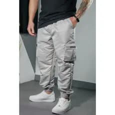 Calça Cargo Corta Vento Jogger Unisex Masculina Cinza Skate