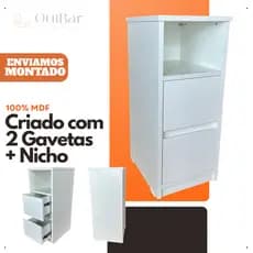 Mesa De Cabeceira Estreita Com 2 Gavetas E Nicho