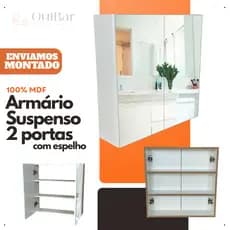 Armário Suspenso Espelheiro 2 Portas 60x60x15cm