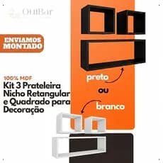 Kit 3 Prateleira Nicho Retangular para Decoração