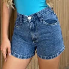 Short Jeans Feminino Com Barra Cintura Alta 100% Algodão Sem Lycra MARMORIZADO