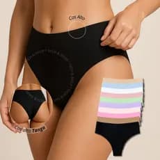 Kit 12,10 ou 3 Calcinhas Cós Alto Tanga Sem Costura Macia Confortável Premium